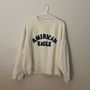 American Eagle White Relaxed Graphic Crew Neck Sweatshirt